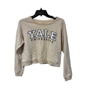 Yale University Cropped Sweatshirt Cream Cotton Collegiate Pullover Size 14/16